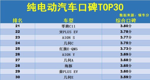 国内口碑最好的纯电动汽车有哪些，质量好的纯电动汽车型推荐