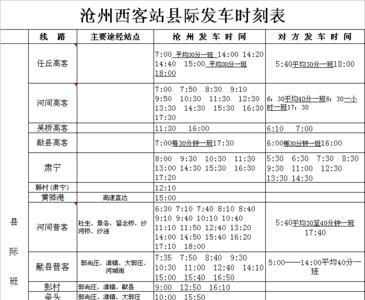 沧州汽车站时刻表